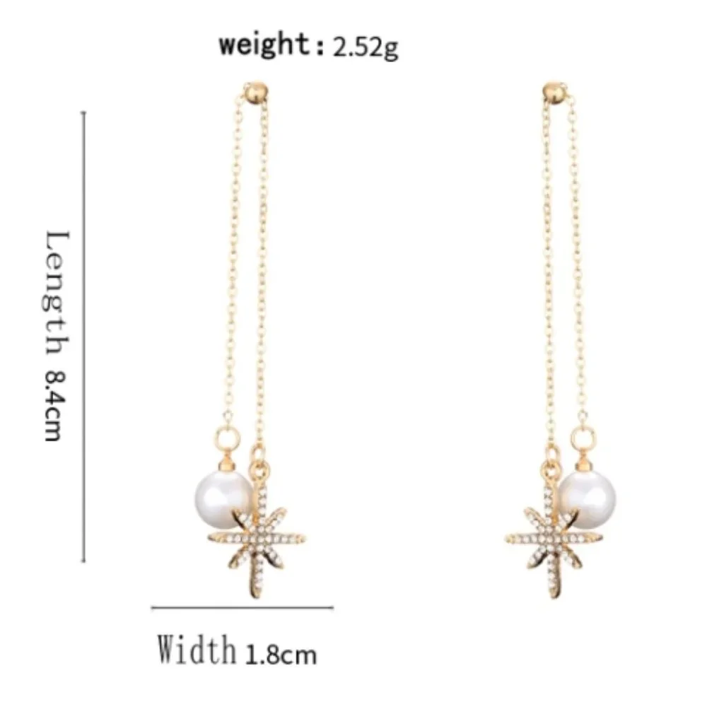 💙Star Shiny Pearl Threader Earrings - Picture 11 of 12